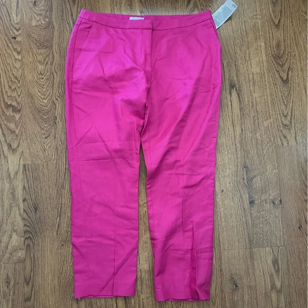 H&M Fuchsia pink bright Trousers size 12 linen blend flat front NWT causal